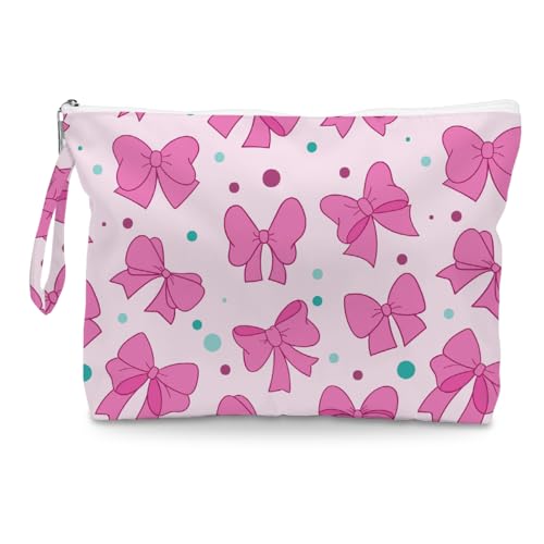 Fokongna Cute Print Wet Bag, Small Portable Waterproof Multi-Functional Organizer for Women, Pink Bow Polka Dot, Ideal for Daily, Beach & Travel - color: Pink Bow Polka Dot
