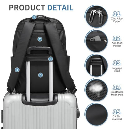 16 Inch Laptop Backpack for Men, Business Work Backpack for Everyday Commute, Waterproof Travel Office Computer Bag, Black - color: Black