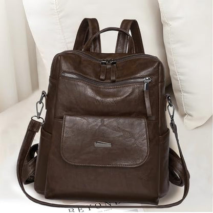WYFJNX PU Leather Backpack Purse for Women Fashion Multipurpose Design Handbag Ladies Shoulder Bags Travel Backpack Coffee - color: Coffee