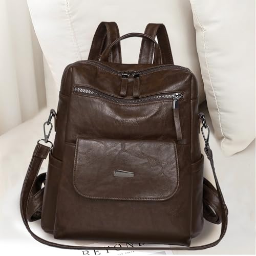 WYFJNX PU Leather Backpack Purse for Women Fashion Multipurpose Design Handbag Ladies Shoulder Bags Travel Backpack Coffee - color: Coffee