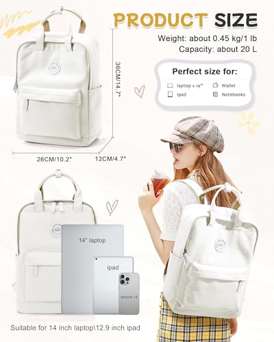 BJLFS White School Backpack for Girls Boys,Waterproof Bookbag for Women Men, College Student School Bag, Lightweight Travel Rucksack Casual Daypack,Laptop Backpacks - color: Standard White