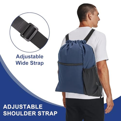 HOLYLUCK Men & Women Outdoor Sport Gym Sack Waterproof Drawstring Backpack Bag (Standard with width webbing, Navy Blue-1) - color: Navy Blue-1, style: Standard With Width Webbing
