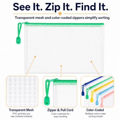 19-Piece Mesh Zipper Pouch Bags with Organizer Case, 5 Sizes - style: 19pcs
