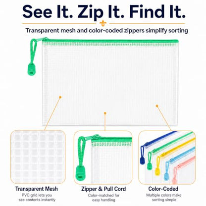 19-Piece Mesh Zipper Pouch Bags with Organizer Case, 5 Sizes - style: 19pcs
