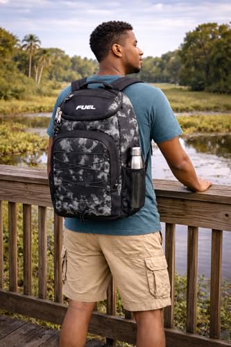 FUEL Wide Mouth Sports Luggage Carry On Weekender Travel Backpack with Front Bungee and Inner Tech Pocket, Gungee Tie Dye/Black - color: Gungee Tie Dye/Black