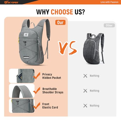 SKYSPER Foldable Hiking Backpack - 10L/15L Small Lightweight Daypack Breathable Travel Backpacks - color: Gray, size: 15 liters