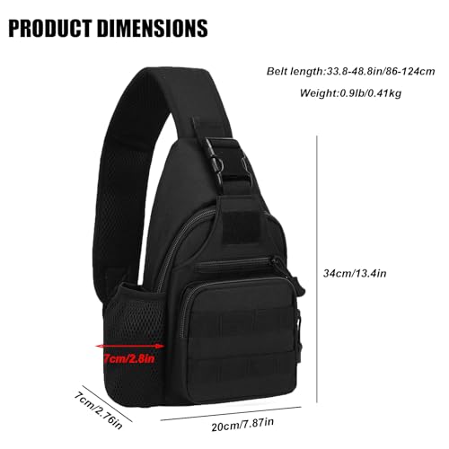 ZHIERNA Tactical Crossbody Bag for Men with Water Bottle Holder, MOLLE EDC Shoulder Sling Chest Bags with USB Charging Port for Travel Walk(Black) - color: Black