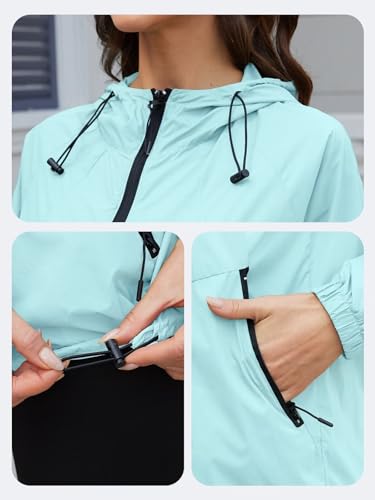 CRIPOM Light Weight Rain Jacket Women Waterproof Windbreaker Travel Rain Coats for Women Packable S-XXL - color: Blue, size: Large