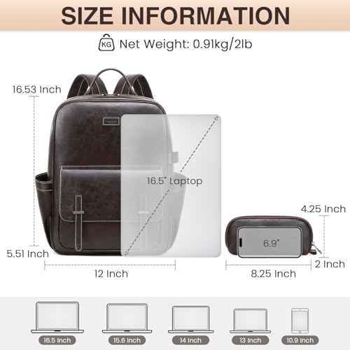 Vegan Leather Laptop Backpack for Women Designer 15.6 Inch PU Laptop Bag, Ladies Travel Computer Work Backpack - color: Deep Coffee