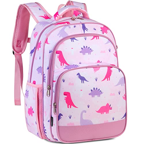 VASCHY Kids Backpacks, 12L Toddler & 17.5L School Backpacks, Lightweight Water-Resistant for Boys and Girls Ages 3-12 - color: Dino Pink, size: Large