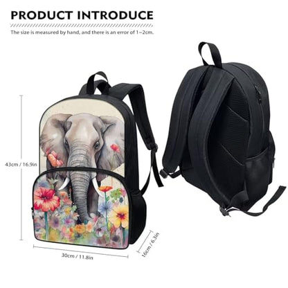 Talayituse Elephant Flower Print Backpack for Kids Girls Boys, Travel Backpack Lightweight Waterproof School Bag Student Bookbag Laptop Backpack with Zippe Pocket - color: Elephant Flower