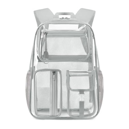 Cusangel Heavy Duty Clear Backpack,17.5 x13 x7inch TPU XLarge Capacity See Through Backpack for Sport Events,Travel (Grey 17.5in) - color: Grey-17.5in
