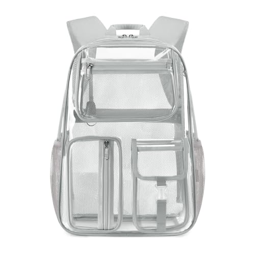 Cusangel Heavy Duty Clear Backpack,17.5 x13 x7inch TPU XLarge Capacity See Through Backpack for Sport Events,Travel (Grey 17.5in) - color: Grey-17.5in