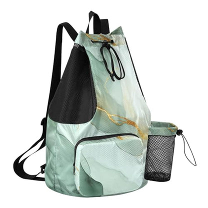 Drawstring Gym Bags Pool Bag With Pockets Pull String Back Pack Waterproof Marble White Green - color: Color 20