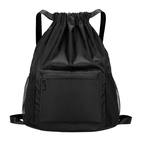 Tygelluis Drawstring Backpack, Waterproof Gym Bag with Water Bottle Pocket for Women Men, Pull String Sport Bag for Swim, Soccer and Basketball,Black - color: Black1