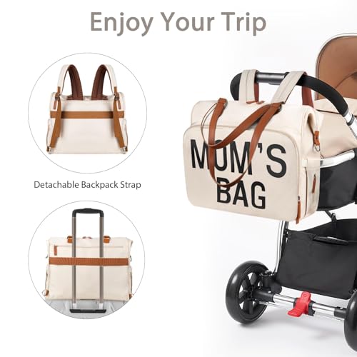 Diaper Bag Backpack Mommy Bag Large Capacity Diaper Backpack Travel Essential Baby Diaper Bag for Mom and Dad, Beige - color: A1-white