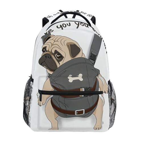 ALAZA Pug Dog Print Puppy Funny Quote Large Backpack for Kids Boys Girls Student Personalized Laptop iPad Tablet Travel School Bag with Multiple Pockets - color: Pug