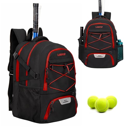 LARIPOP Tennis Bag Tennis Backpack for Women and Men 2 Rackets with Separate Shoe Compartment - color: Red