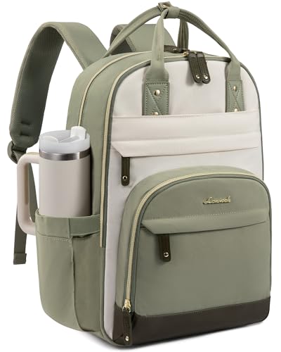 LOVEVOOK Laptop Backpack Women with Giant Cup Holder,15.6 inch Waterproof Work Travel Backpack Computer Laptop Bag,Cute College Nurse Teacher Backpack Purse,Gifts for Women & Men,Been green-Beige-Cyan - color: Been Green-beige-cyan, size: 15.6-Cup