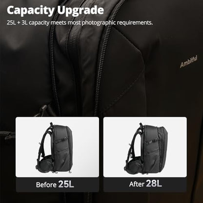 AMBITFUL 25+3L Professional Camera Backpack, Large Photography Bag for DSLR SLR Mirrorless Cameras, Ergonomic Suspended Support System with Laptop Compartment & Tripod Holder, Waterproof