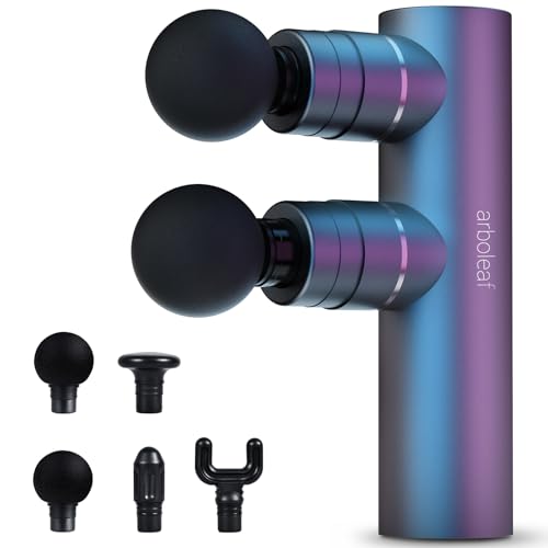 arboleaf Massage Gun Deep Tissue with Double Heads, Full-Metal Electric Portable Handheld Massager for Back, Shoulder, Sore Muscles, Pain Relief, 5 Modes, Seamless Speed Control - color: Darkgray