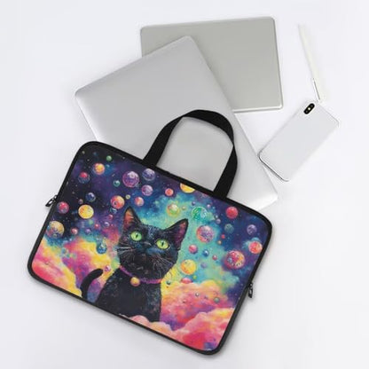 Mumeson Black Cat Laptop Sleeve Bag with Pocket Water Resistant Portable Traveling Carrying Laptop Bag Handbag Shockproof Laptop Case Briefcase - color: Black Cat, size: 17 Inch