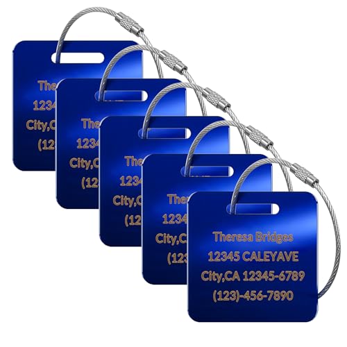 Custom Engraved Luggage Tags, Waterproof Personalized Luggage Tags, Aluminum Personalized Bag Tags for Suitcases/Backpack/Luggage Accessories (Square, Blue, 2 x 2 inches, Herringbone) - color: Blue, size: 2 x 2 inches, style: Square