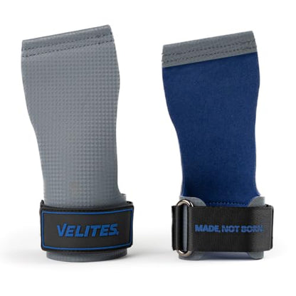 Velites - Official Crossfit® Games Quad Ultra Grips - No Chalk and Smooth Bars - Wristbands and Carry Bag Included - Pull-ups, Muscle-ups and Toes to bar - color: Grey, size: Medium