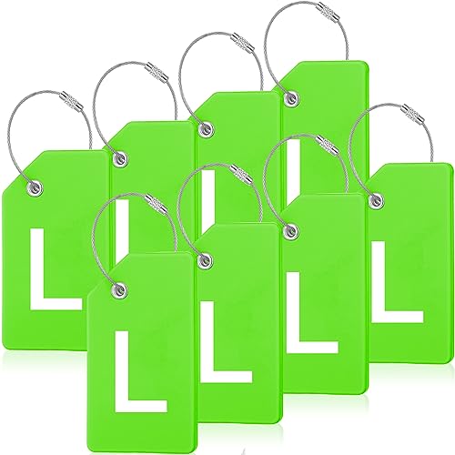 8 Pcs Initial Letter A-Z Luggage Tags Silicone Suitcase Instrument Tag with Name Card and Stainless Steel Loop(Letter L,Green) - size: Letter L, style: Green