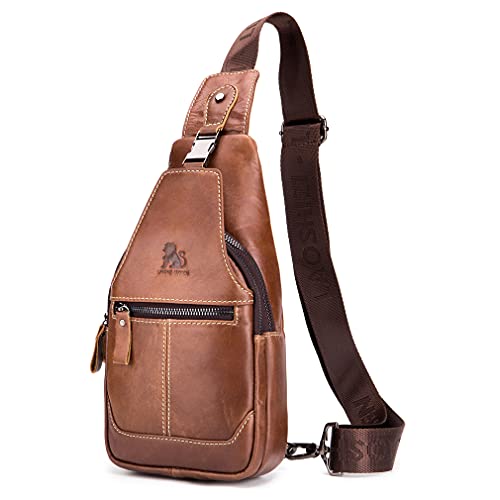 Hebetag Leather Sling Bag Crossbody Backpack for Men Women Outdoor Travel Camping Hiking Shoulder Chest Day Pack Casual Daypack, Brown - color: #10brown