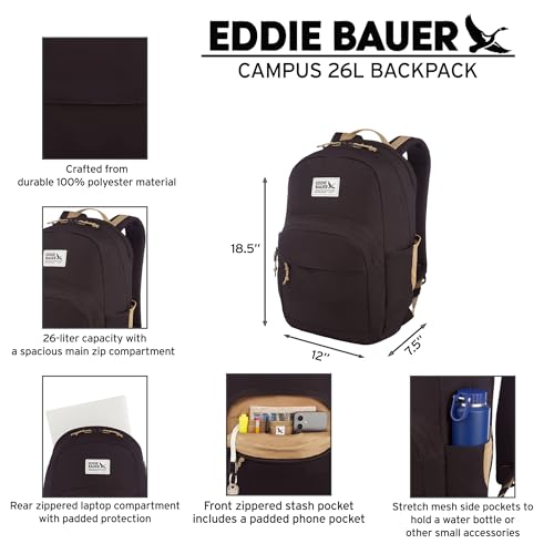 Eddie Bauer Campus Backpack 26L | Everyday Carry | Work | Travel | Commuter | Padded Laptop Sleeve | Stretch Bottle Pockets | Lightweight | Durable - Adler - color: Campus - Adler Green, size: 26L
