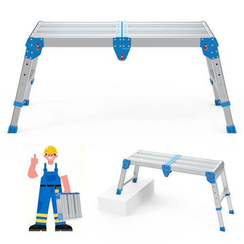 Loyoda Work Platform 500 Lbs, Folding Step Stool with One-Touch Automatic Fold, 4 Height Adjustment Step Platform, Perfect for RV Cleaning, Home Painting and Reaching High Places, Larger, Blue - size: Larger Blue