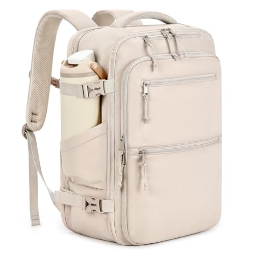 mibasies 40L Travel Backpack for Women & Men: Carry On Luggage Flight Approved, TSA Laptop Backpack with Water Bottle Pocket, Personal Item Bag Fits 17" Laptop for Weekender Business - Beige - color: Beige, size: X-Large