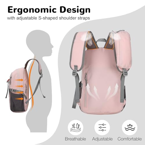 12L Hiking Backpack with Padded Straps for Kids, Waterproof Small Hiking Backpack with Chest Strap for Women, Mini Lightweight Kid Travel Backpacks Day Pack, Pink - color: Pink