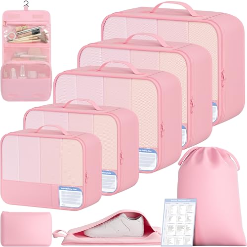 BAGAIL 9 Set Packing Cubes with Packing List Luggage Packing Organizers for Travel Accessories (Pink) - color: Pink