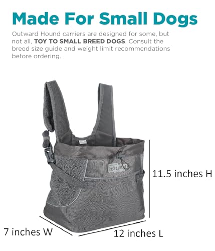 Outward Hound PupPak Dog Front Carrier, Small, Grey – Hands-Free Hiking & Camping Pet Backpack for Small Pets up to 10 lbs, Padded Straps, Breathable Mesh, Water-Resistant, Safety Clip - size: 12.0"L x 7.0"W x 11.5"H