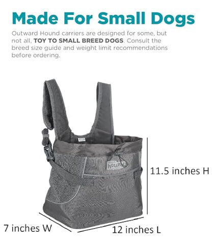 Outward Hound PupPak Dog Front Carrier, Small, Grey – Hands-Free Hiking & Camping Pet Backpack for Small Pets up to 10 lbs, Padded Straps, Breathable Mesh, Water-Resistant, Safety Clip - size: 12.0"L x 7.0"W x 11.5"H