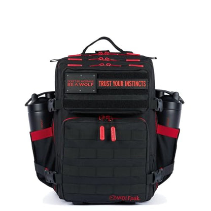 WOLFpak 25L Athletic Gym Backpack (Red Wolf) Durable 1000D Waterproof Oxford Material with MOLLE Webbing, Laptop Pocket & Dual Cup Holders, Durable Fitness/Travel/Military Daypack - color: Red Wolf