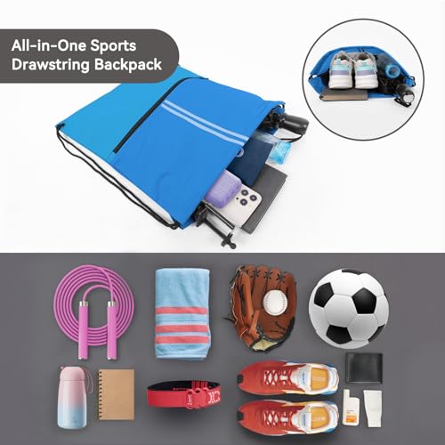 Drawstring Backpack Large Sports Gym Draw String Bag for Women and Men (Ocean Blue) - color: Two Tone Ocean Blue