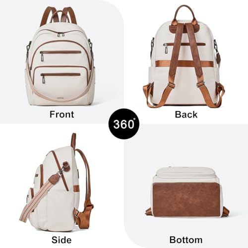 LATMAP Backpack Purse for Women Laptop Backpack, Leather Travel Back Pack Shoulder Bag Teacher College Daypack Work Handbag fits 14" Laptop, Beige - color: Style1-beige