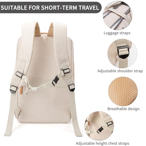 NOBLEMAN Best Laptop Backpack for Women, Professional Adult Office Commuter Womens Computer Backpack, Luxury Lightweight Carry on Travel Personal Item Bag For Airlines Fits 16 Laptop (Beige Plus)
