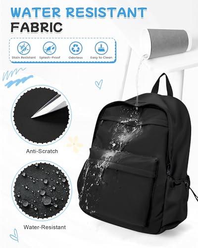 Black Backpack for School, High School Bookbag Back Pack for Teens Girls Boys, Lightweight College Backpack Book Bag for Women Men, Simple Casual Daypack Backpack Mochilas Escolares para Adolescentes - color: Black