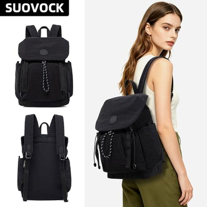 Women's Lightweight Backpack Purse,Water Resistant Nylon Casual Travel Backpack,Fashion Daypack for Hiking& Daily Use - color: Black