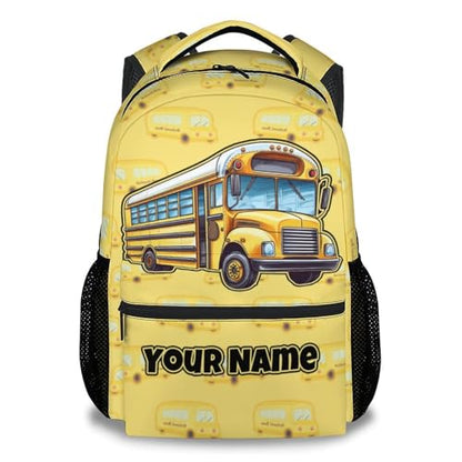 Custom Backpack for Boys Toddler - 17 Inch Kindergarten School Bus Backpacks, Cartoon Durable Bookbags Gifts for Elementary Back to School - color: Yellow