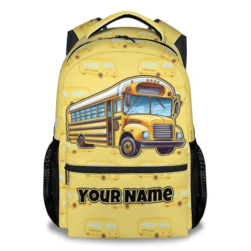 Custom Backpack for Boys Toddler - 17 Inch Kindergarten School Bus Backpacks, Cartoon Durable Bookbags Gifts for Elementary Back to School - color: Yellow