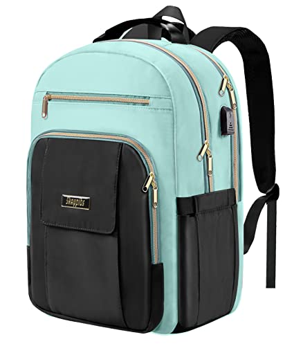 Backpack for Women, College School Laptop Backpack, Stylish Travel Bookbag with USB Port, Anti Theft Casual Daypack, 15.6 Inch Computer Business Work Back Pack, Gifts for Women, Cyan Green Black - color: A10-cyan2, size: 15.6 Inch