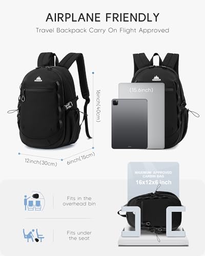 40x30x15cm Personal Item Bag 16x12x6 Travel Backpack Flight Approved with Anti-Theft Pocket Water-resistant Casual Daypack for Weekender Business Hiking, Black - color: Black