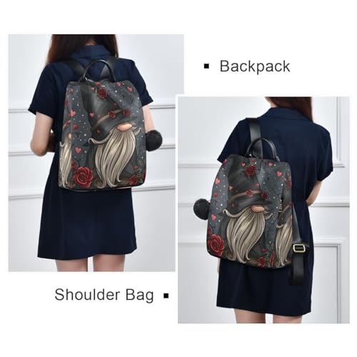 Roses Gnome Backpack for Women Anti Theft Large Fashion Travel Shoulder Bag Purse Rucksack Lightweight