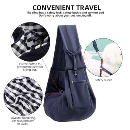 Dog Carrier Sling - Reversible Puppy Carrier Purse with Storage Pocket, Hand-Free Dog Sling Carrier for Carry Small Dogs and Cats, Travel Safety Harness, Dog and Cat Harness (Dark Blue) - color: Dark Blue