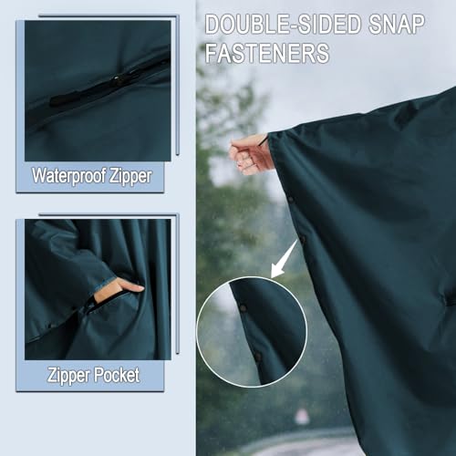 Fashion Hooded Rain Poncho Waterproof Raincoat Jacket with pocket for Women/Men/Adult - color: Deep Blue